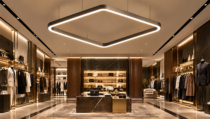 Ceiling-mounted rounded-rectangle LED light panel with white glow