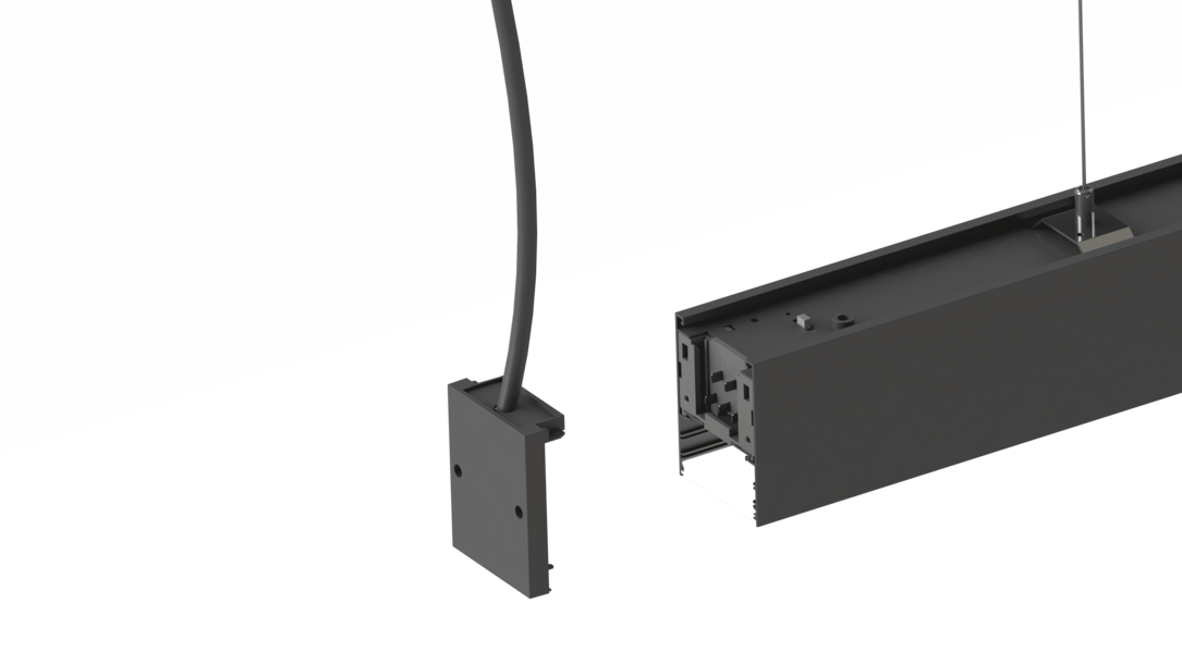 AC power cable with black end cap and hanging connector