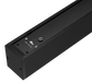 Black linear LED housing end with mounting holes and small control components