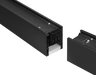 Open black linear LED fixture showing interior channels and electrical connections