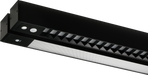 Black channel LED light with vented sides and angled reflector pattern