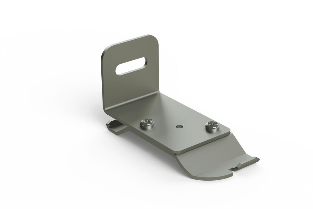 Metal wall-mount bracket with mounting plate and two screw holes, dark gray finish