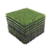 Artificial grass tiles, bright green turf blades on black textured backing