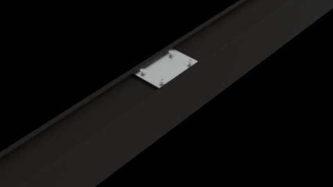 APL58 joining plate: rectangular metal plate with screws mounted on a dark rail