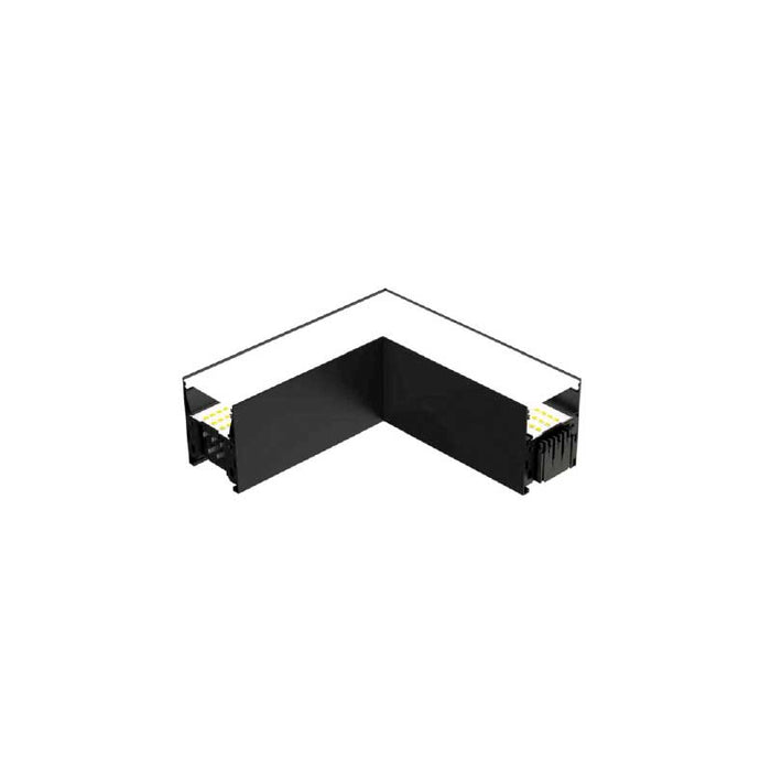 Black L-corner wiring component with connector ends on both sides