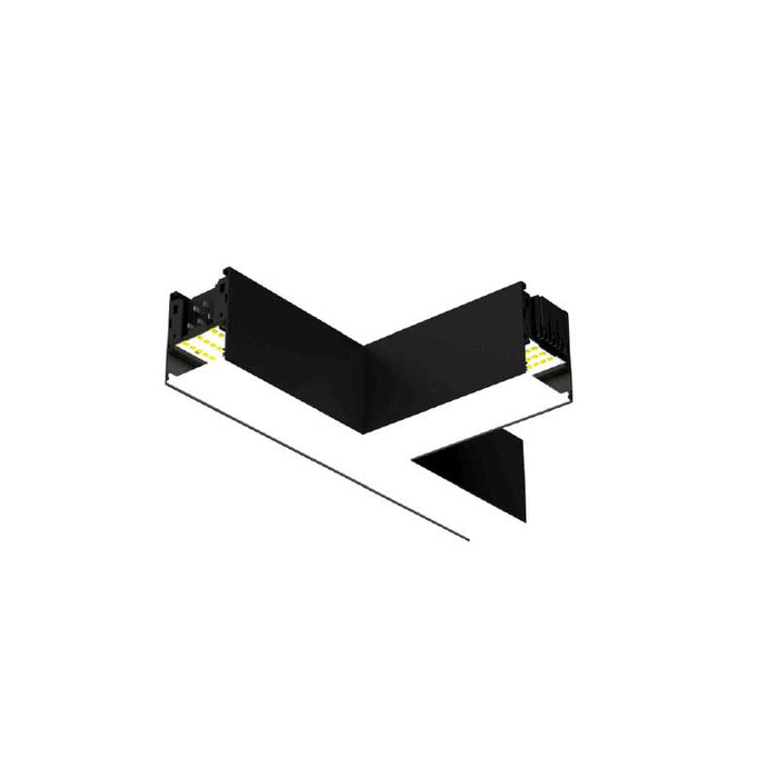 Black T-corner cable trunking connector with mounting brackets and side cutout
