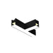 Black T-corner cable trunking connector with mounting brackets and side cutout